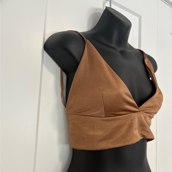 Zara Satin Bralette Bronze Festival Concert Crop Top Size Medium - Picture 5 of 7